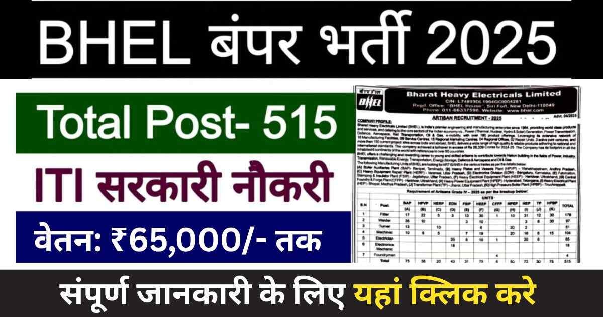 BHEL Artisan Recruitment 2025